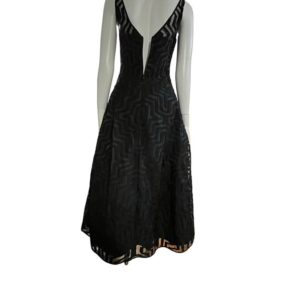 Milly Olivia Black Illusion Cocktail Dress Sleeveless Midi Gown Size 4 - Picture 9 of 16